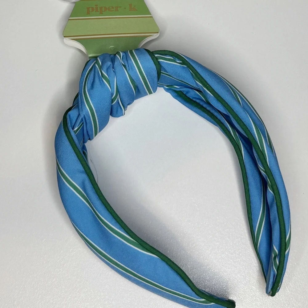 Piper K Blue Green Striped Headband Preppy Knot NWT One Size Chic Academia
